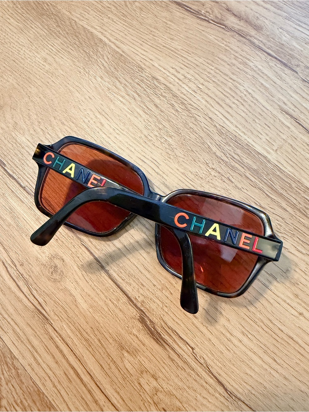 CHANEL Vintage Rainbow Letter Tortoise Sunglasses Frames *Only with Case